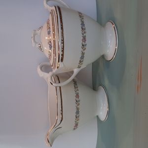 Cream and Sugar Set Georgian Eggshell Homer Laughlin Pastel Delicate Flowers